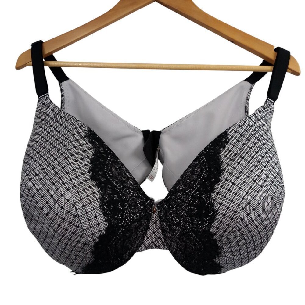 Cacique Lightly Lined Full Coverage Underwire Bra Size 44F Black White Lace